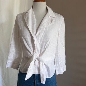 Jones New York 100% Cotton Tie Waist Blouse